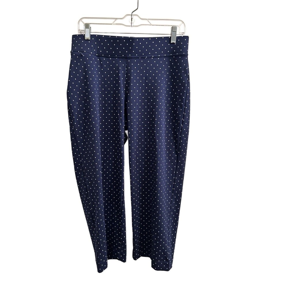 LANDS END Shore Knit Stretch Pull On Capri Pants Navy Dot Sz M Playful Print